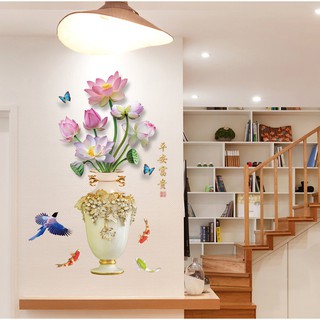Decal dán tường bình hoa sen