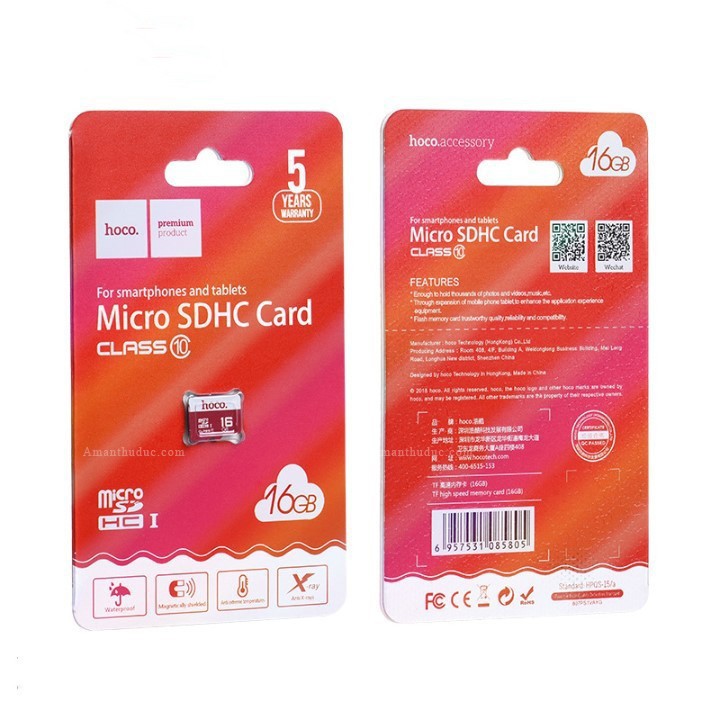 Thẻ Nhớ MICRO SDHC Hoco 16GB Class 10 85MB/S Chống Nước - BH 5 Năm - Hưng Long PC