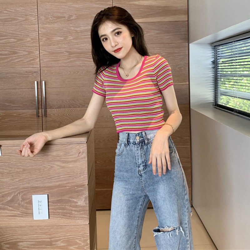 [Mã FAMAYWA giảm 10K đơn 50K] Áo thun cổ chữ U ngắn tay kiểu Hàn Quốc | BigBuy360 - bigbuy360.vn