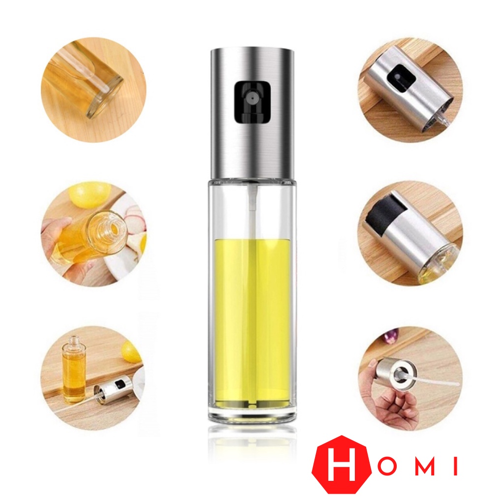 Bình xịt dầu ăn  phun sương cho nồi chiên không dầu - Chai thủy tinh cao cấp 100ml hạn chế dầu mỡ cho bữa ăn