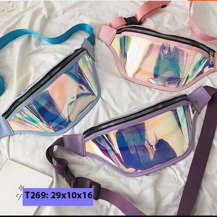 Túi bao tử đeo chéo trong suốt unisex nam nữ đeo bụng đeo trước ngực cá tính T269