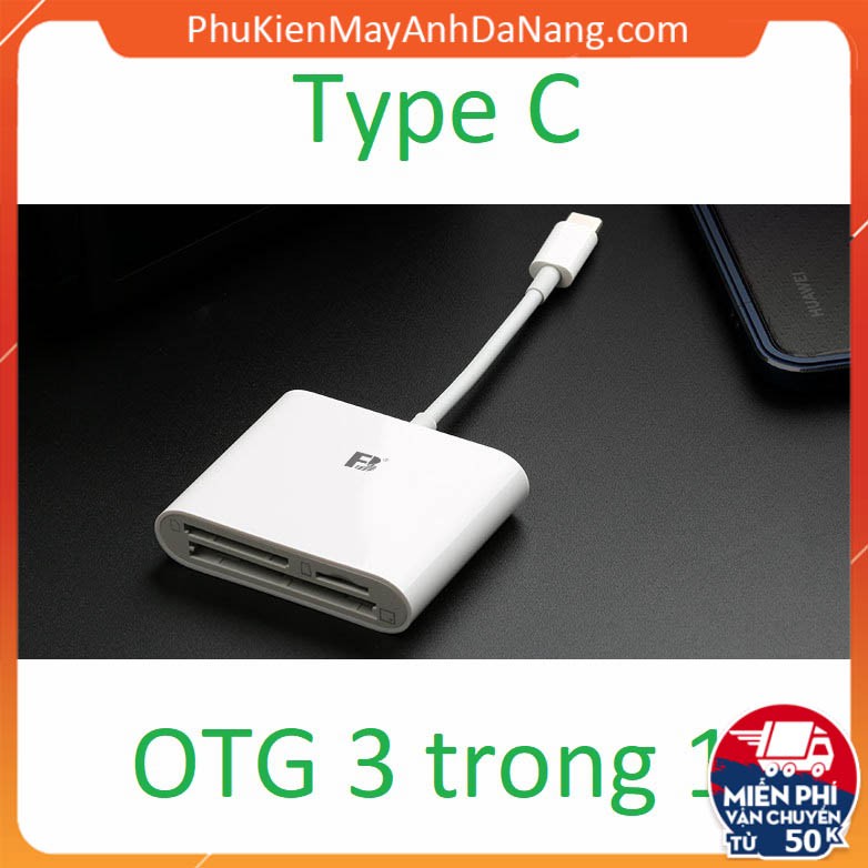 Đầu đọc thẻ 3 trong 1 (SD, CF, TF) cho điện thoại Android OTG Type-C hàng chuẩn kết nối ổn định