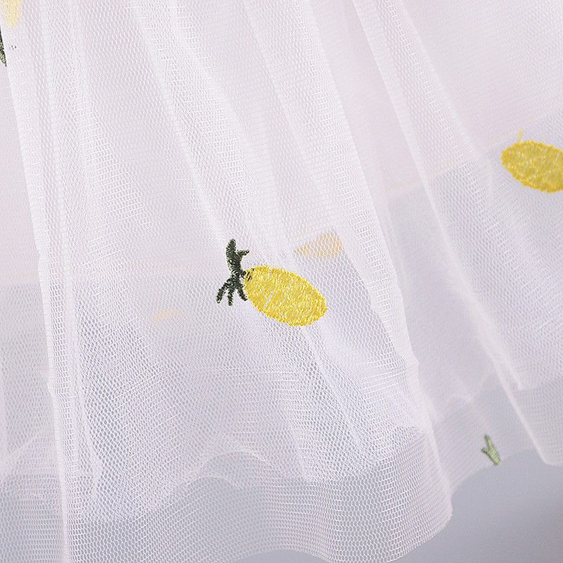 [XẢ KHO] [Tặng Túi Dứa] Váy Bé Gái Thun Gân Phối Lưới Quả Dứa Hàn Quốc 1 2 3 4 tuổi TN307 QC