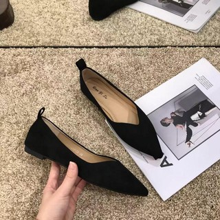 giày bệt nữ mũi nhọn da lộn, giày búp bê Hang Quang Chau