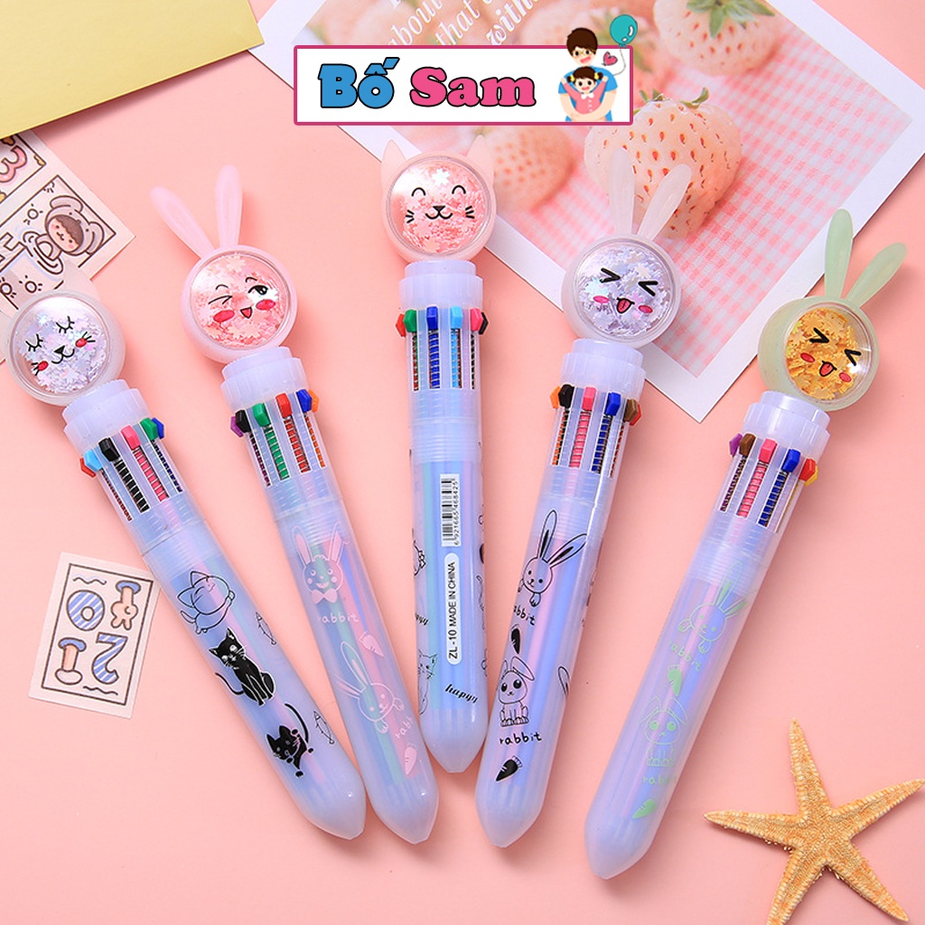 Bút bi nhiều màu 10in1, bút bi 10 màu ánh nhũ trong 1 bút tiện lợi Shop Bố Sam