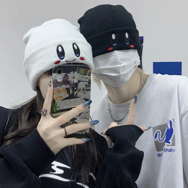 Mũ Len Beanie Thêu Hình Mặt Kute Phong Cách Trẻ Trung Hàn Quốc