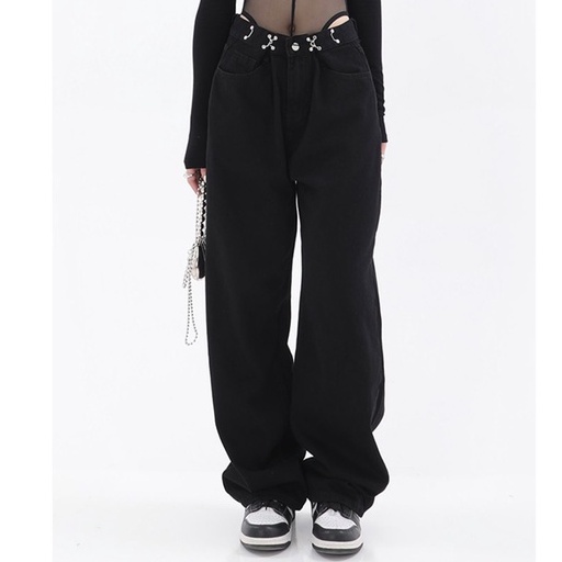 Quần jeans dài cạp cao dáng thụng, quần dài jeans unisex_j24
