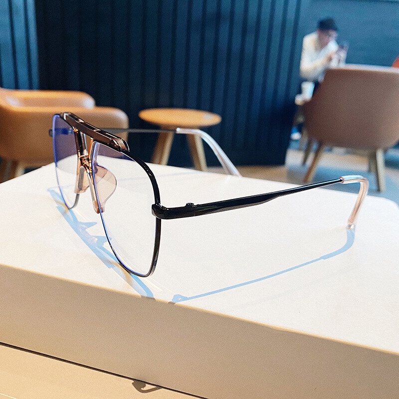 Mắt Kính Gọng Lớn Tròng Lục Giác Chống Ánh Sáng Xanh Thời Trang Mới 2020 Cho Nam