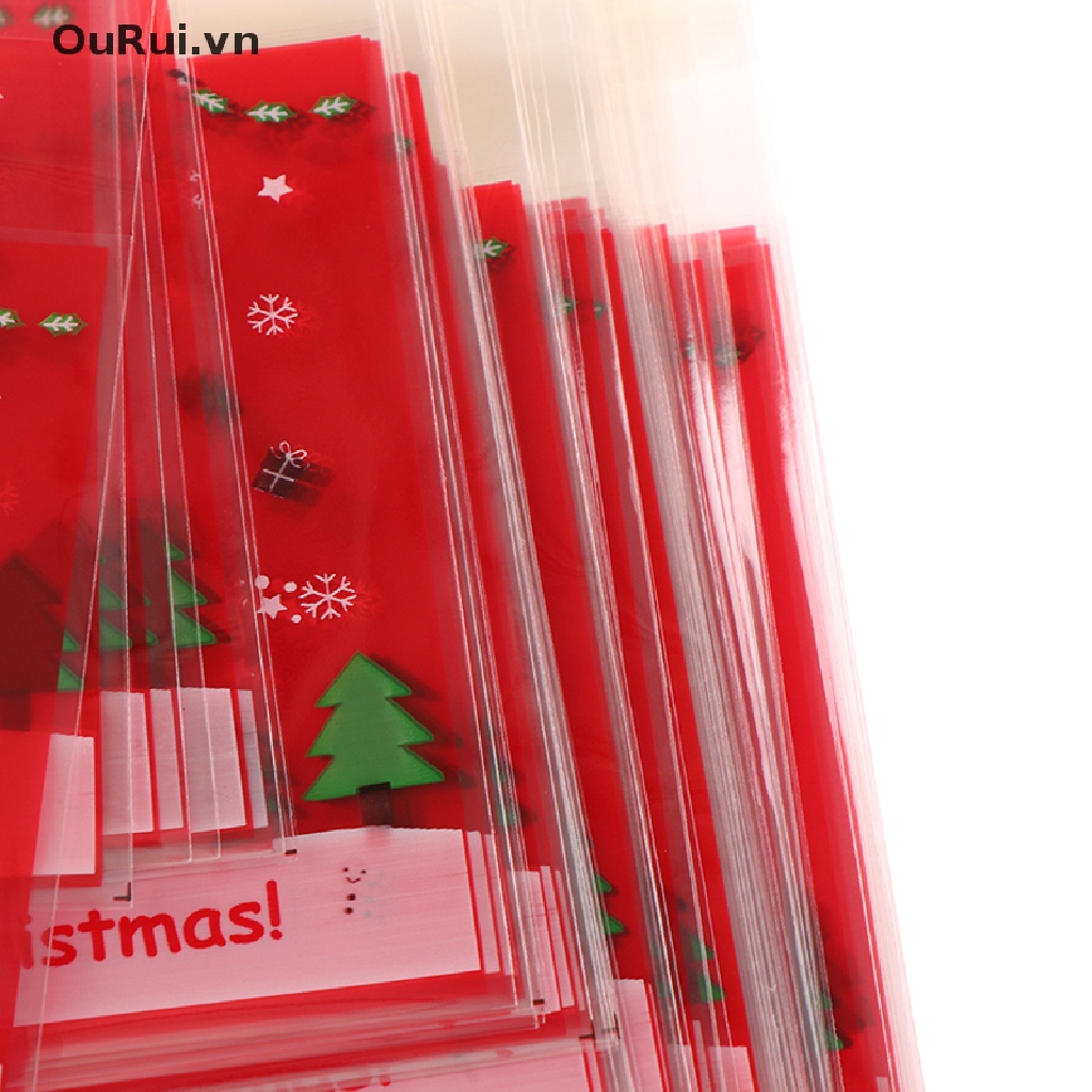 Set 100 Túi Nhựa Đựng Bánh Kẹo Giáng Sinh Tự Dính Kích Thước 10X10Cm