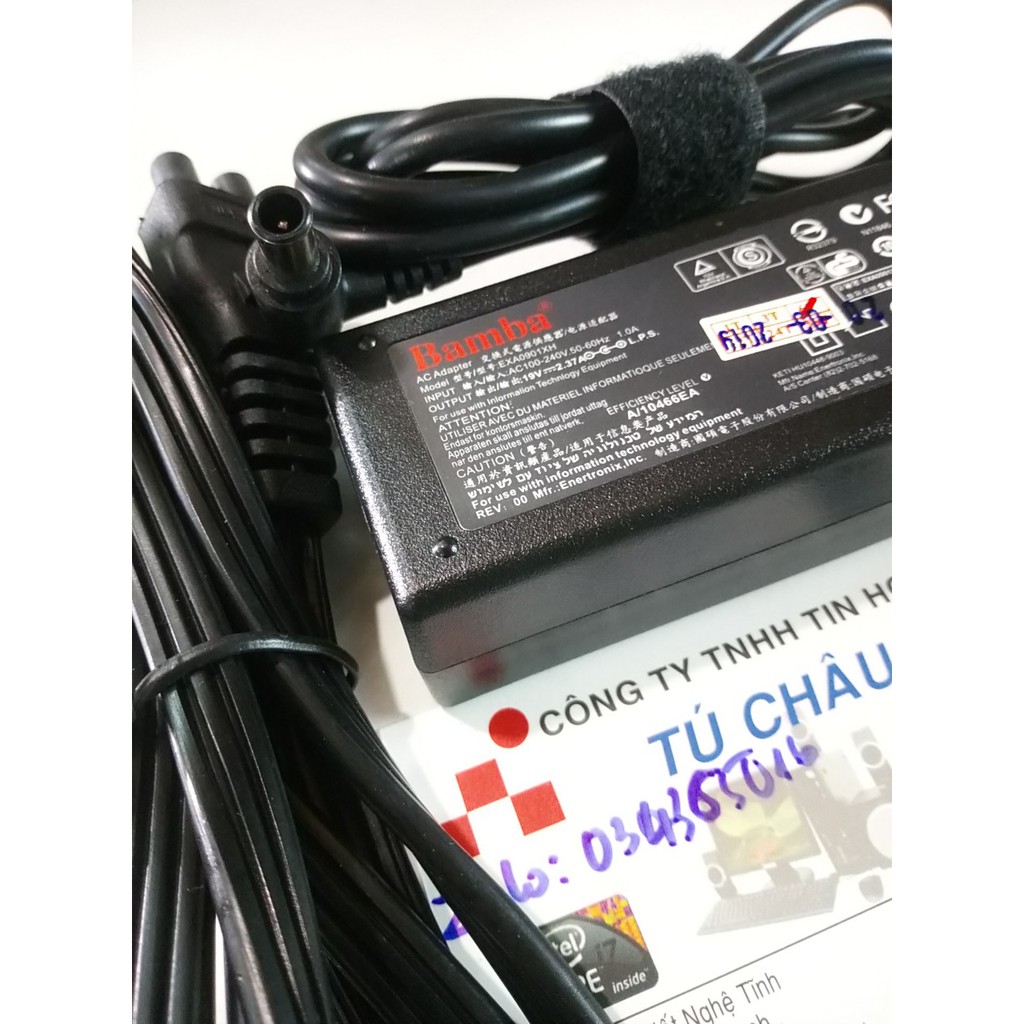 Adapter AC/DC LCD LG: 19V - 2.37A, chuẩn đầu LG + dây nguồn, Hiệu Bamba