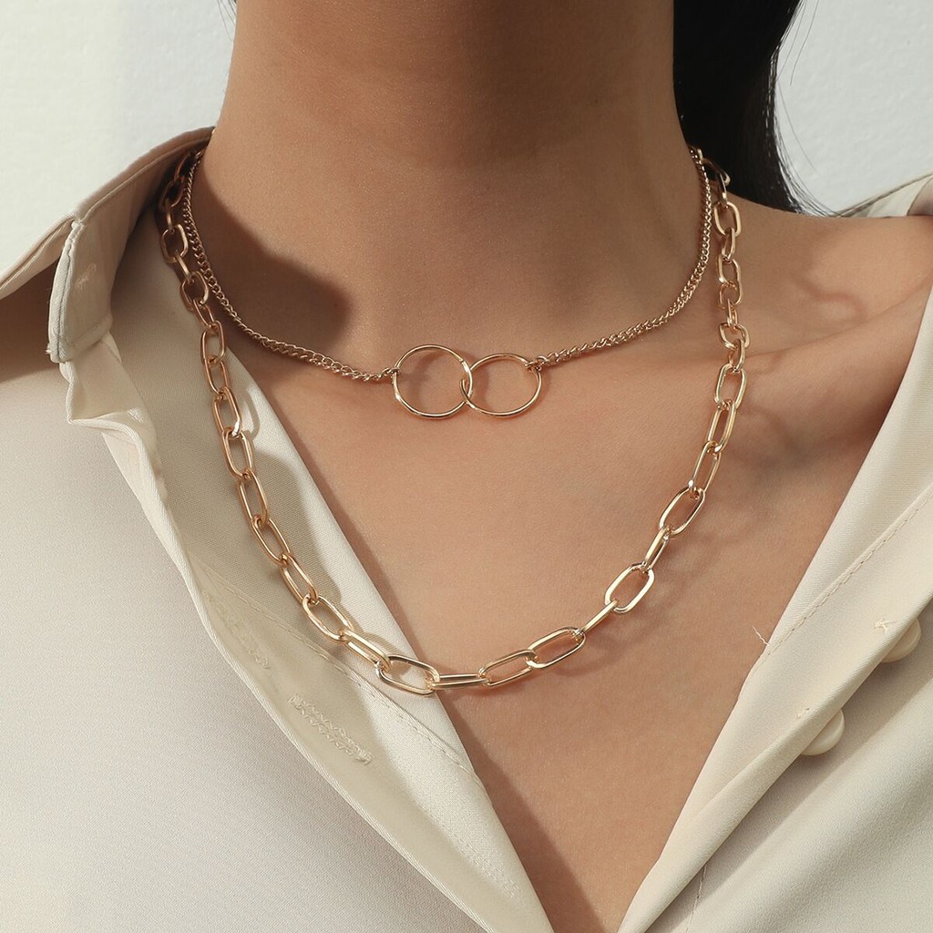 Vòng cổ choker nhiều lớp mặt hình vòng tròn thời trang cho nữ