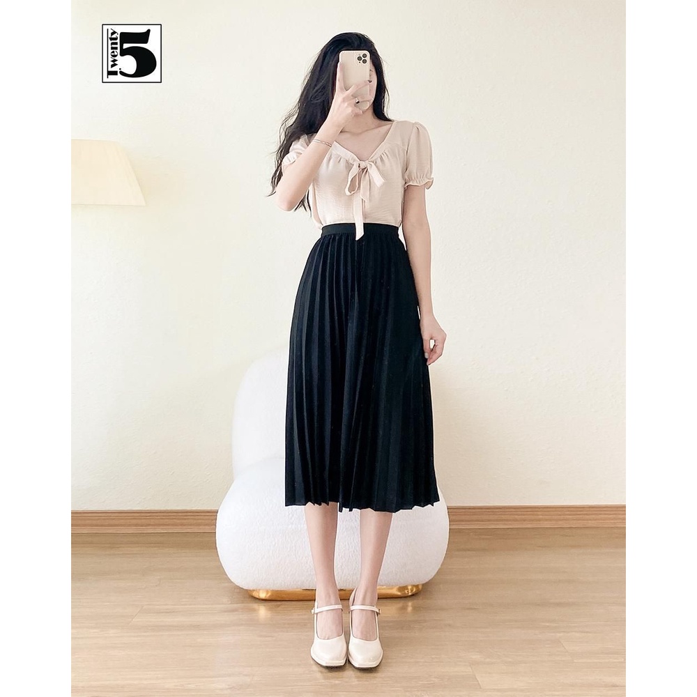 Áo sơ mi nữ công sở ngắn tay bồng thắt nơ ngực Twentyfive SA9