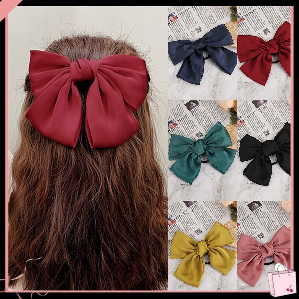 Dây Cột Tóc Màu Trơn Đính Nơ To Thời Trang Cho Nữ