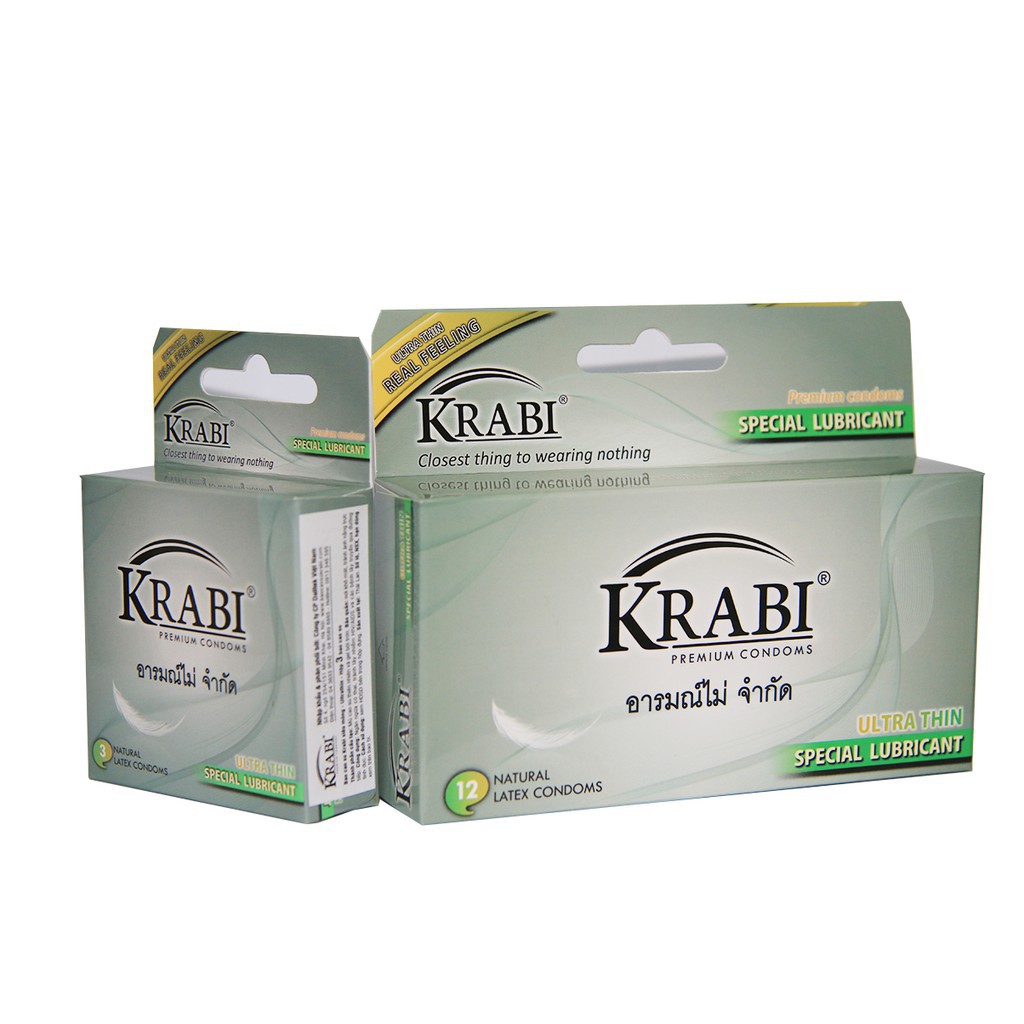 Bao Cao Su Krabi Xám - Siêu mỏng - Hộp 12 chiếc - Nhập khẩu từ Thái Lan - Luôn che tên sản phẩm