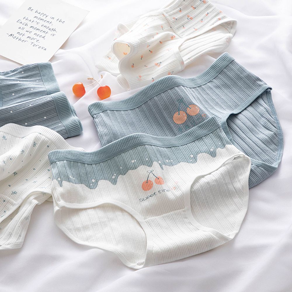 Quần Lót Cotton Thoáng Khí Đính Nơ Họa Tiết Kẻ Sọc / Chấm Bi Phong Cách Hàn Quốc Dễ Thương Cho Nữ