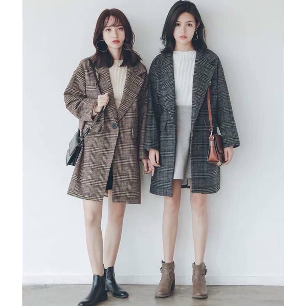 Áo khoác dạ kẻ dáng dài 1 cúc túi nắp - Xưởng May Hạnh Hồng | BigBuy360 - bigbuy360.vn
