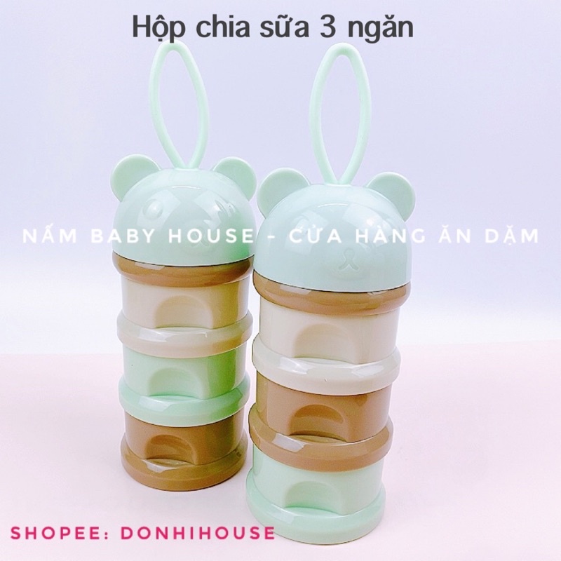 Hộp chia sữa 3 ngăn cho bé có quai cầm tiện lợi màu đáng yêu