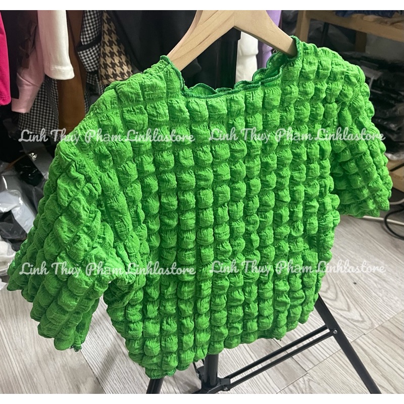 ÁO XỐP NHĂN XANH LÁ HOTTREND HÀN QUỐC ( ảnh thật +video shop chụp)
