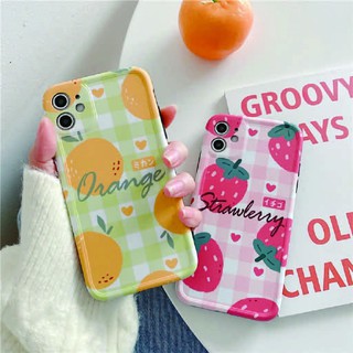 Ốp Lưng Iph.0ne ⚡ Ốp Iph.0ne Cam Dâu Kẻ Caro ⚡ iPh.0ne 6P/7/8/7plus/8plus/x/xs/xs max/11/11promax-Tuancase75