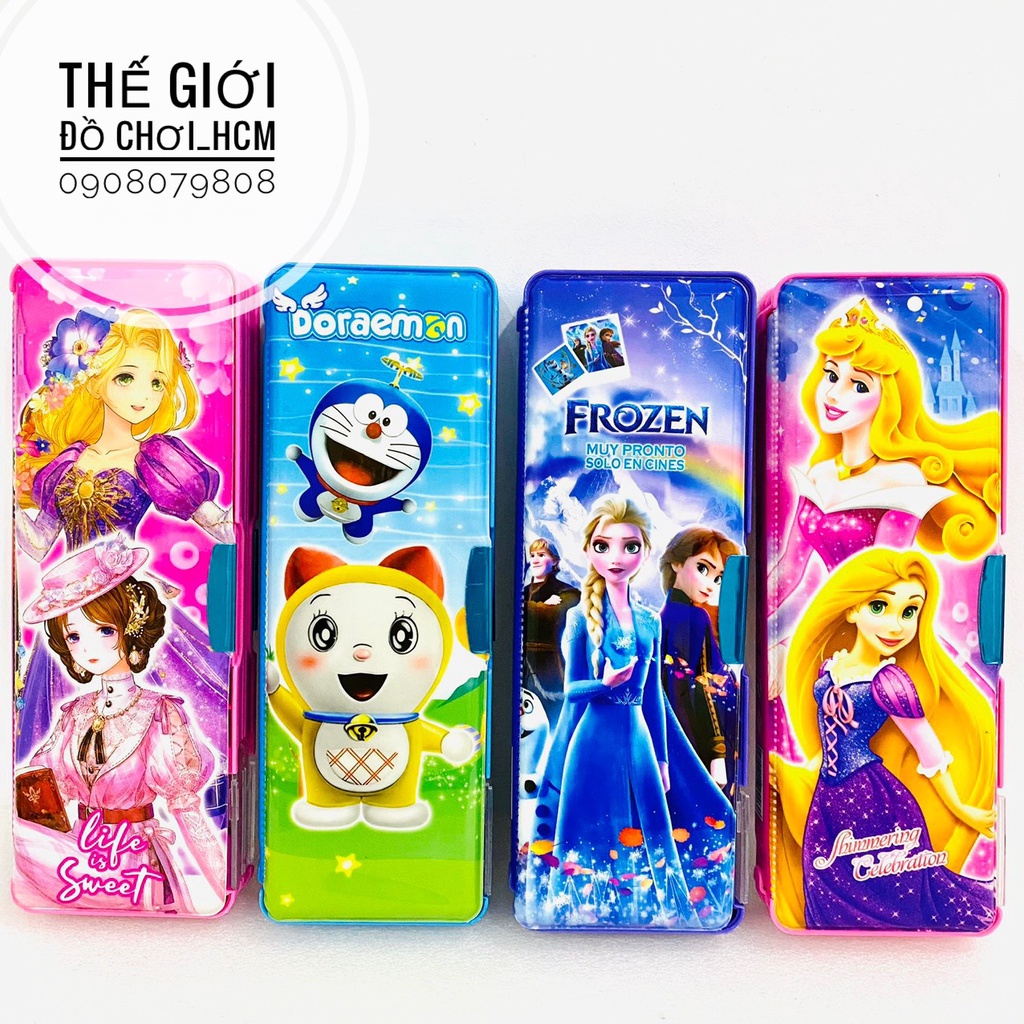 Hộp bút hai ngăn có đồ chuốt cho bé đựng viết/ thước có hình Elsa Anna/ Bạch Tuyết/ Búp bê 5003