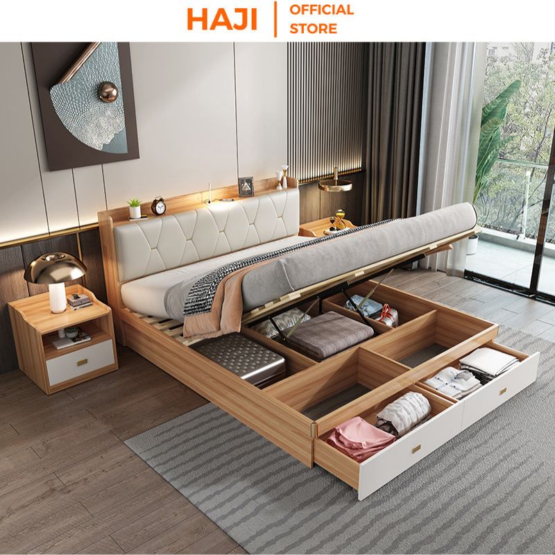 [TẶNG TAB ĐẦU GIƯỜNG 499K] Giường ngủ nâng hạ thông minh HAJI dễ dàng lưu trữ tiết kiệm không gian A235
