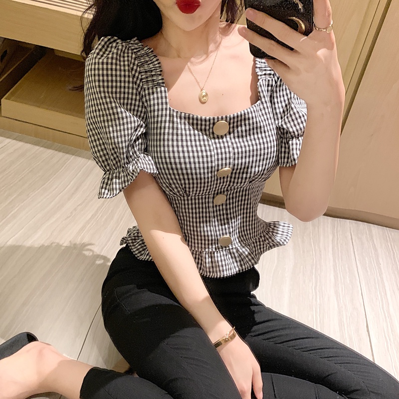 Áo Sơ Mi Ngắn Tay Họa Tiết Ca Rô Thời Trang Dành Cho Nữ