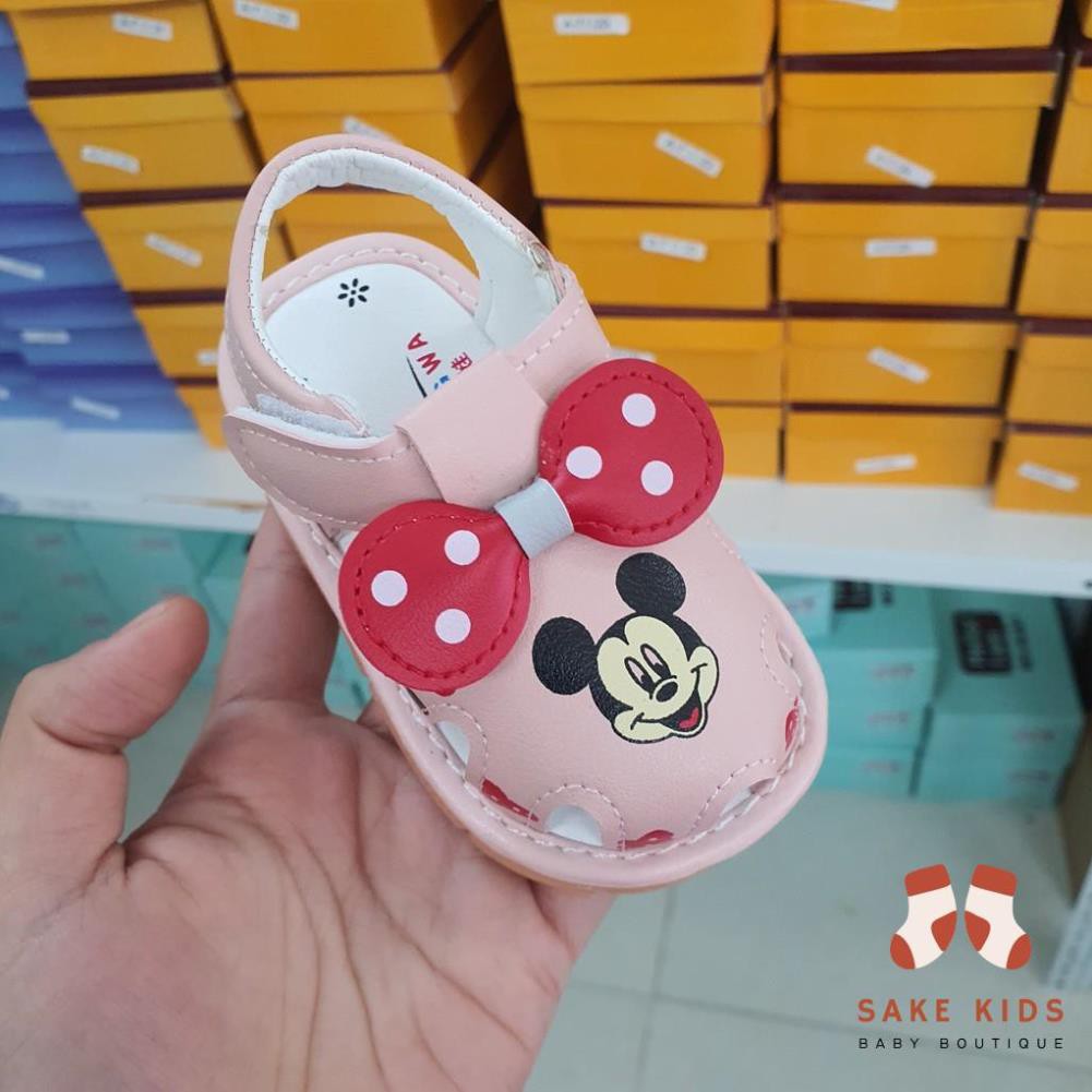 Giày sandal bé gái tập đi  FREESHIP Sandal bé gái hình Mickey đế chống trơn trượt có còi chất da PU siêu mềm A1