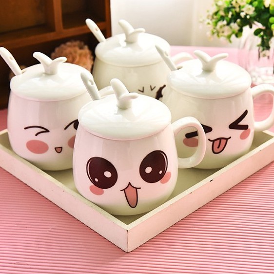 Cốc trà, cà phê gốm sứ cao cấp hình mặt cười hoặc logo starbuck KÈM THÌA VÀ NẮP 300ml | BigBuy360 - bigbuy360.vn