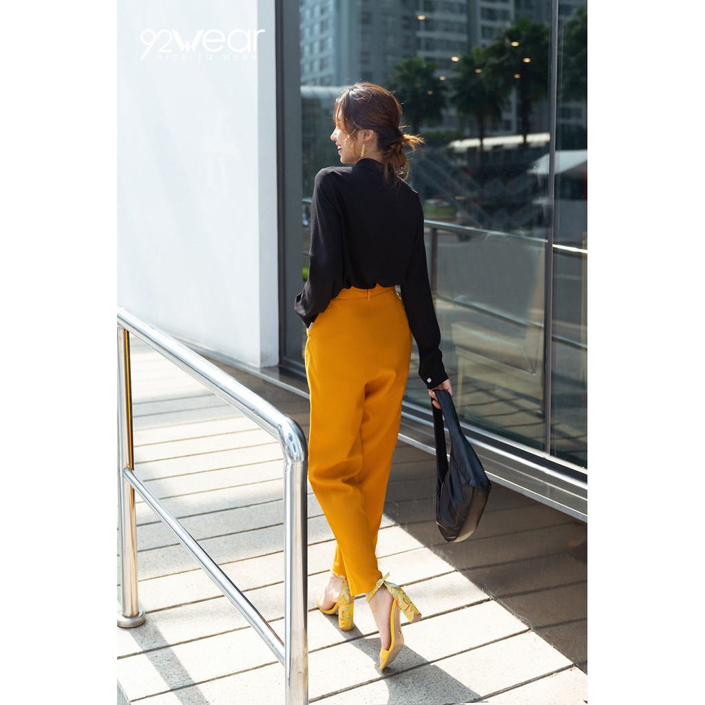 Áo sơ mi nữ kiểu dáng thanh lịch vải lụa dài tay có nơ ASW0624 - 92WEAR | BigBuy360 - bigbuy360.vn