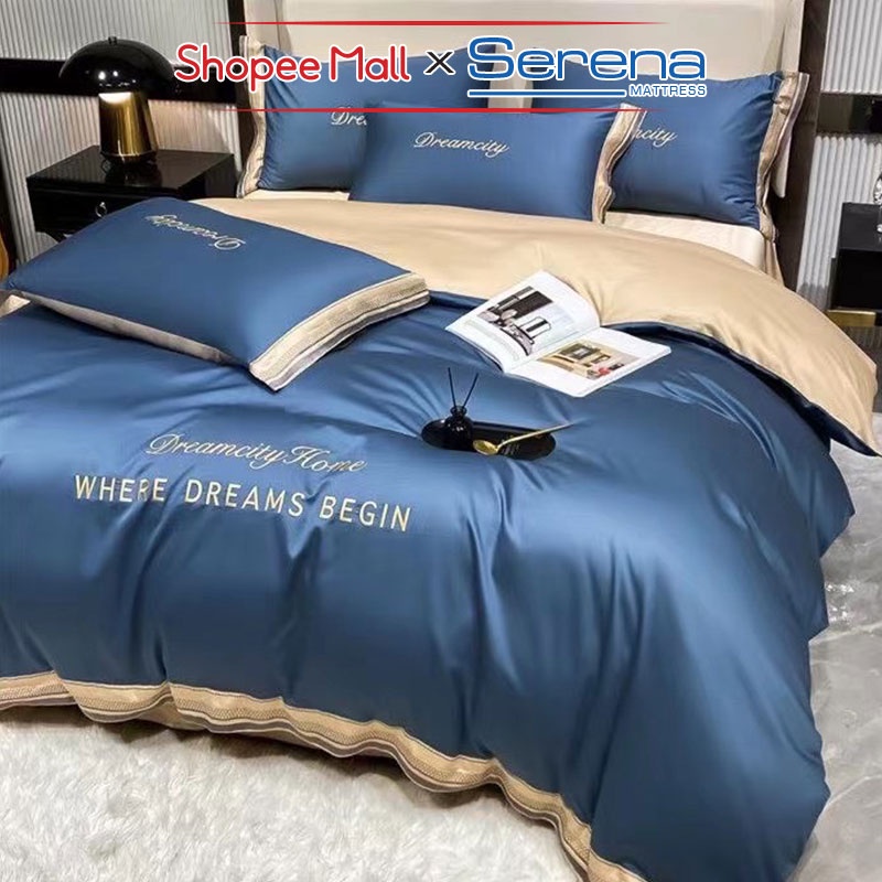 Bộ Drap Giường 5 Món Lụa Dream City SERENA Cao Cấp Set Chăn Ga Ra Grap Gối Trải Bọc Nệm Đệm Giường Trần Bông Chính Hãng