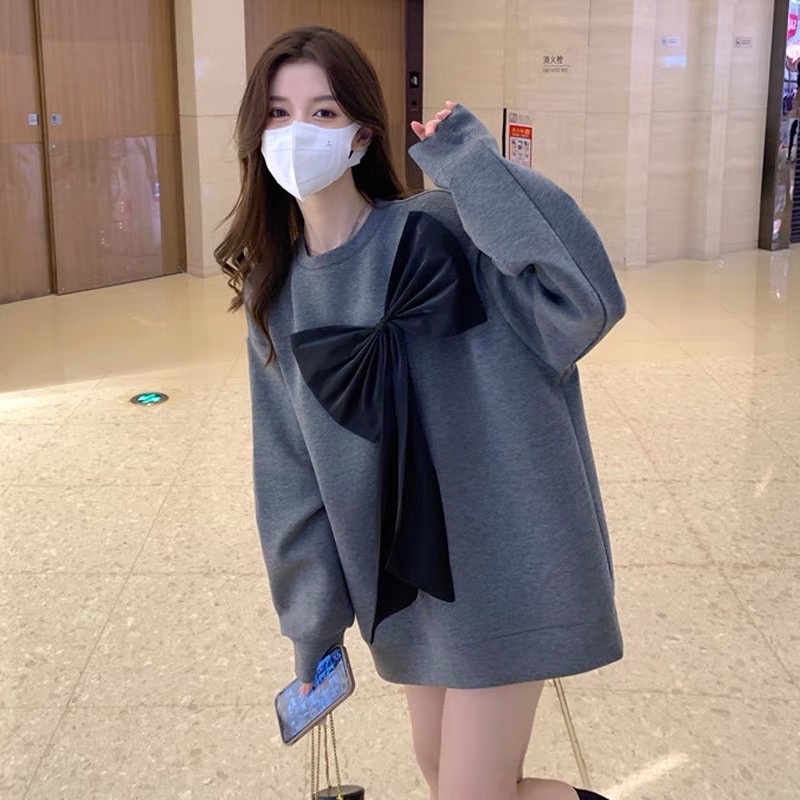 [Order 7-10 ngày] Áo nỉ hodie dáng rộng đính nơ to siêu xinh