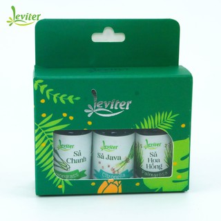 Combo tinh dầu đuổi muỗi leviter: tinh dầu sả chanh, sả java, sả hoa hồng 10ml x 3 lọ