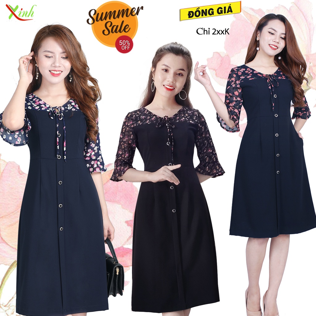 Đầm Suông A Phối Hoa Sang Trọng Tôn Dáng Cao