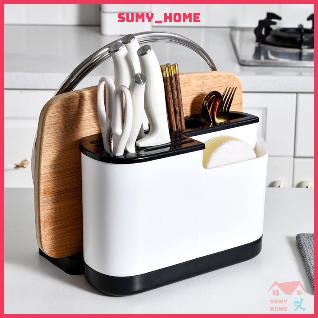 Ống đựng đũa giá cắm dao kệ gài thìa muỗm úp nắp vung nồi hộp nhựa có khay để thớt hứng nước thông minh SUMYHOME