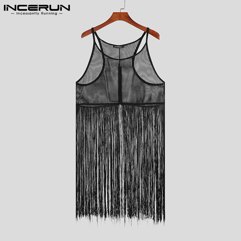 Áo tanktop INCERUN phối tua rua xuyên thấu thời trang quyến rũ dành cho nam