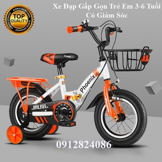 Xe đạp gấp gọn trẻ em 3-6 tuổi có giảm sóc, kèm bánh phụ