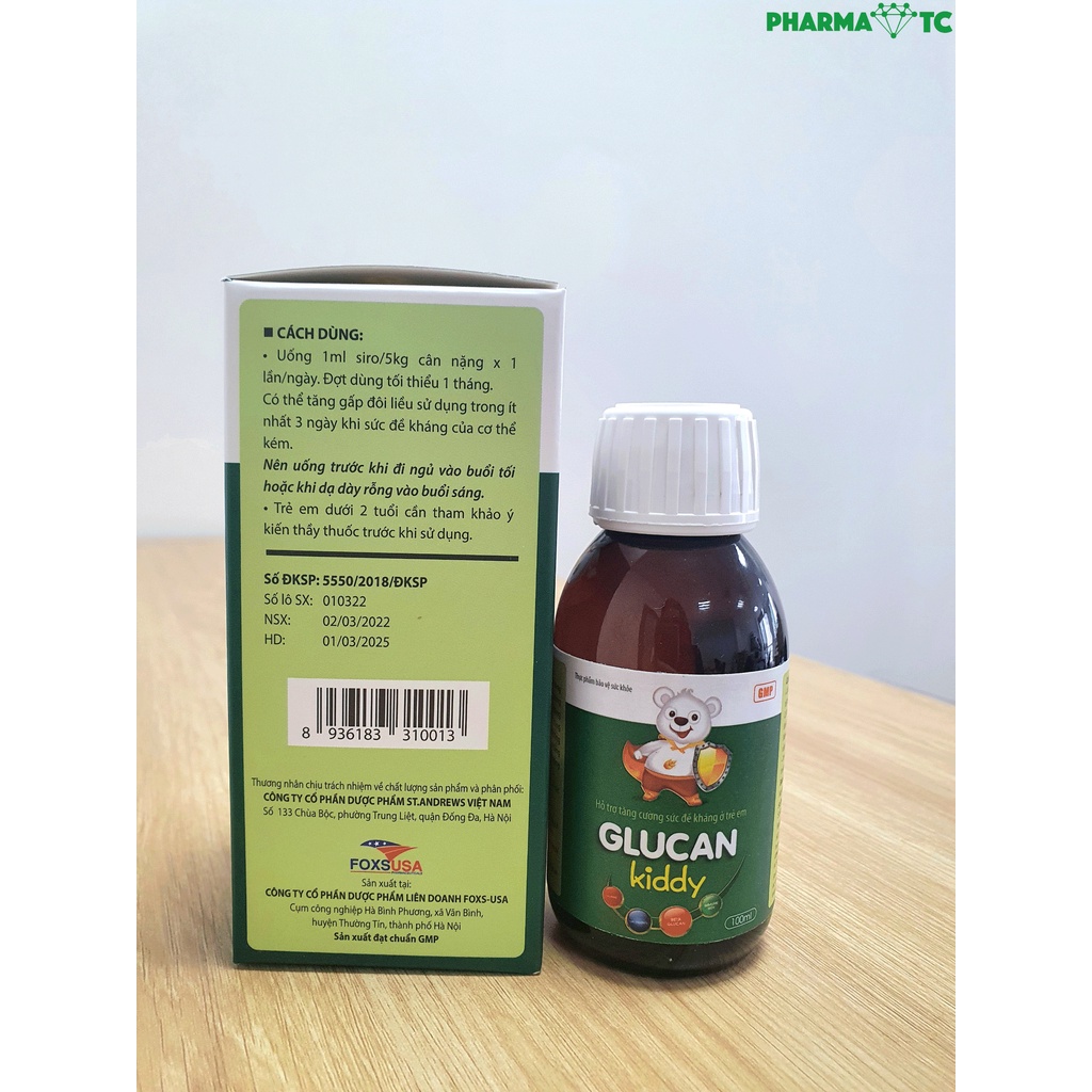 Siro tăng đề kháng Glucan Kiddy gấu nga hàng ngày, giúp ăn ngon cho bé - Lọ 100ml - PharmaOTC