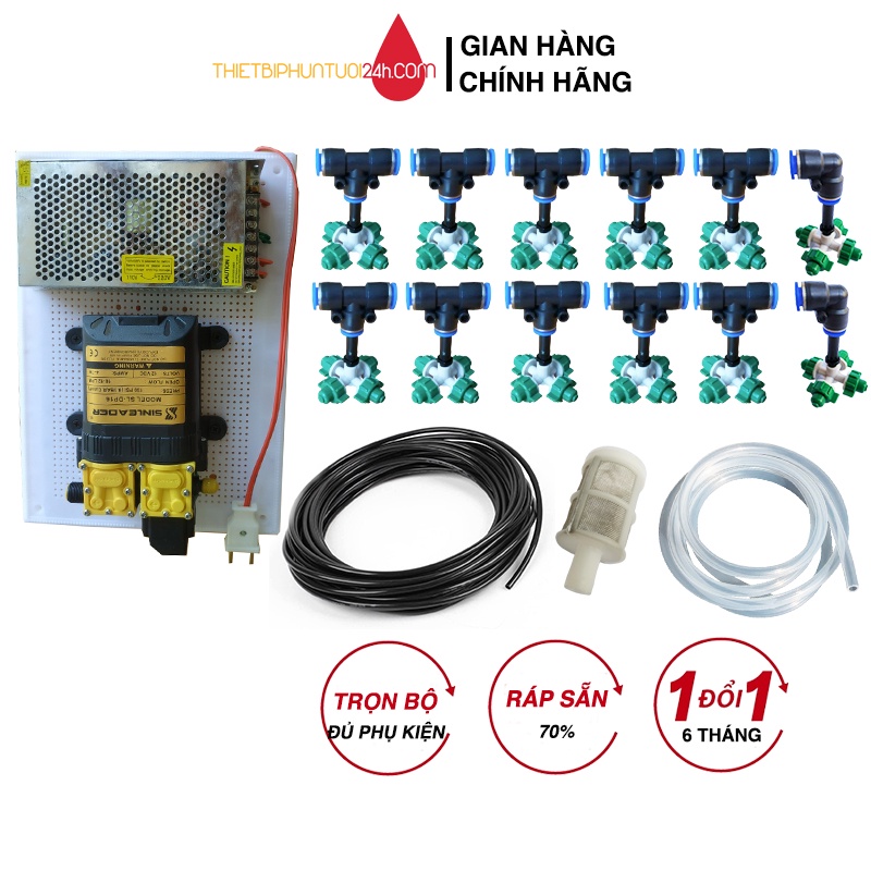 Trọn bộ tưới phun sương cho vườn lan hoa hồng vườn rau cây cảnh 12 béc phun 4 hướng tầm phun rộng cho vườn 20m2 - MHL