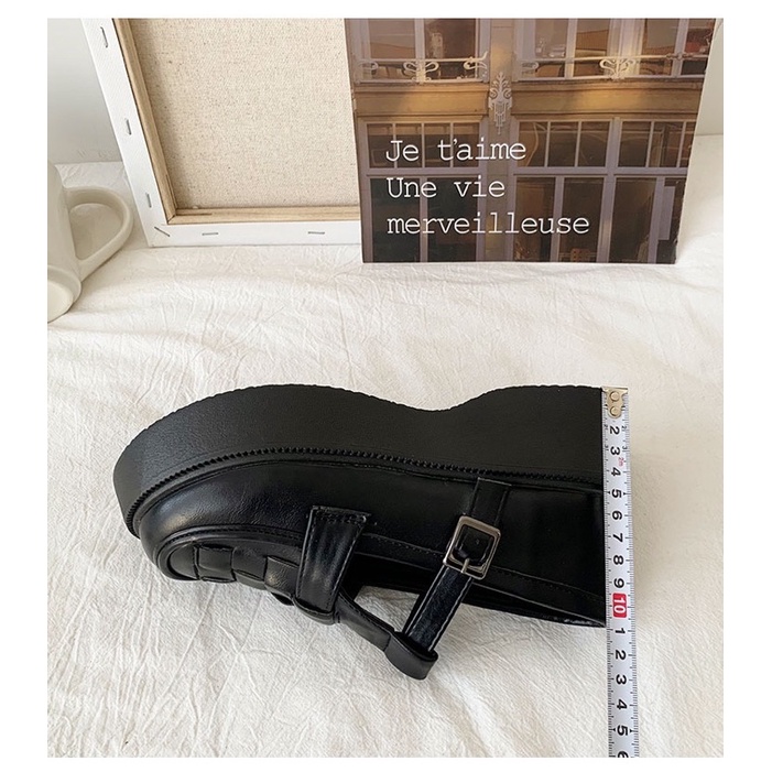 Giày oxford có quai dáng đan dây đế nâu bánh mì loafer vintage Yannie Lolita