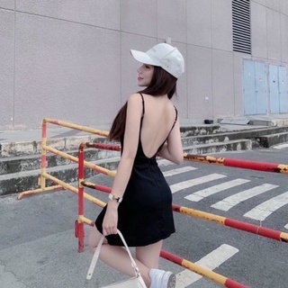 Đầm 2 dây hở lưng form chữ a có mút ngực -d12-