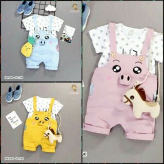 Set yếm heo thun cotton bé gái và trai