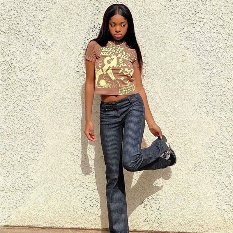 Áo Thun Croptop Ngắn Tay Phong Cách Harajuku Cổ Điển Thời Trang Mùa Hè Y2K 90s