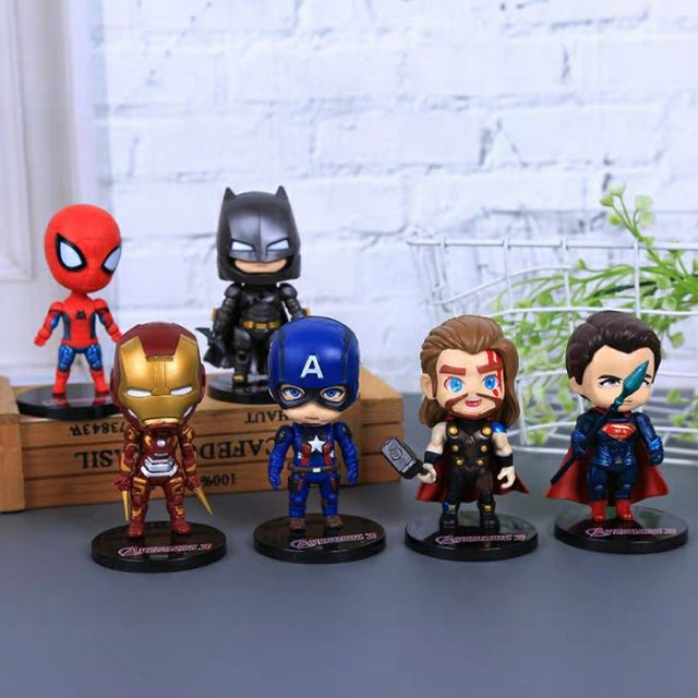 Bộ mô hình 6 con Combo nhân vật Marvel Siêu anh hùng Spider Man Superman ironman captain america thor batman caption DC