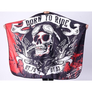 [Mỹ Phẩm Hồng Sơn] Áo choàng cắt tóc nam barber barbershop Born To Ride họa tiết đầu lâu độc