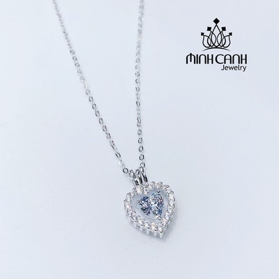 Dây Chuyền 2 Trái Tim Lồng Đính Đá Bạc Ý S925 - Minh Canh Jewelry