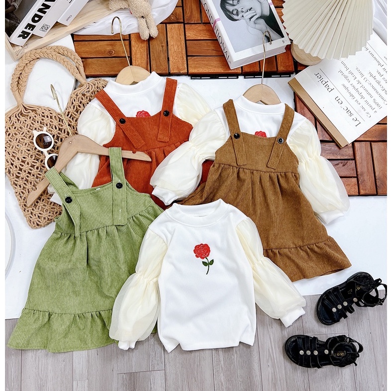 Set váy 2 chi tiết cho bé gái kèm áo dài tay cao cấp từ 10-28kg