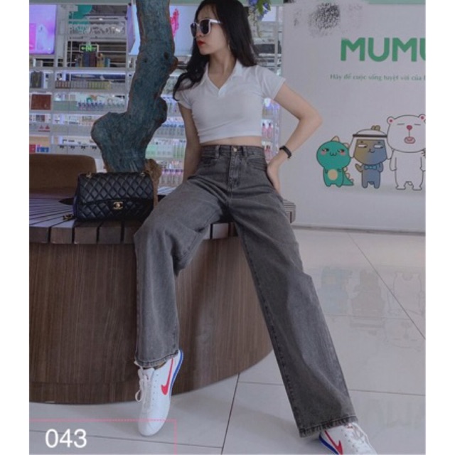 ♻️Set Baggy Ống Suông Xám + Croptop Petter Trắng