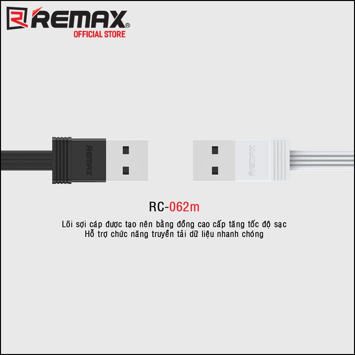 [Mã LTP50 giảm 50000 đơn 150000] Cáp Sạc Remax RC-062m cổng MicroUSB 1.0m tặng kèm 1 cáp 0.16m