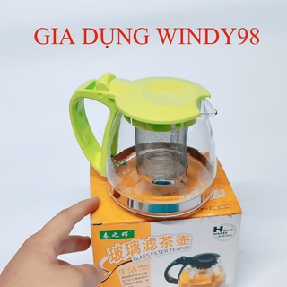 Bình pha trà thủy tinh có lưới lọc inox, ấm pha trà thủy tinh quai nhựa mã :No:8070, thể tích 700ml