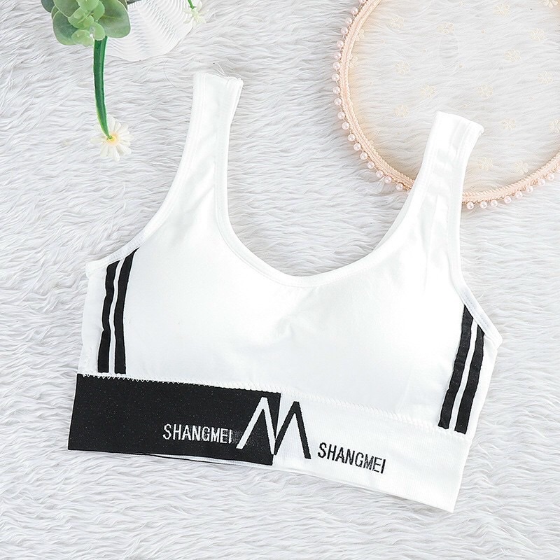 Áo tập crop top phối sọc tập gym thoải mái - Áo Bra Thun Dệt Shangmei